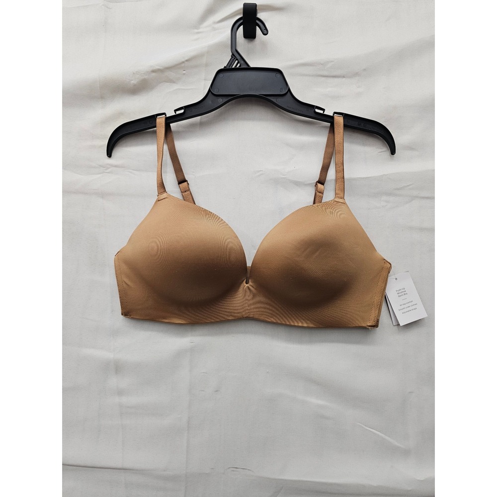 Auden Womens Push Up Wirefree Demi Bra Brown Nylon Blend Casual Size 36C